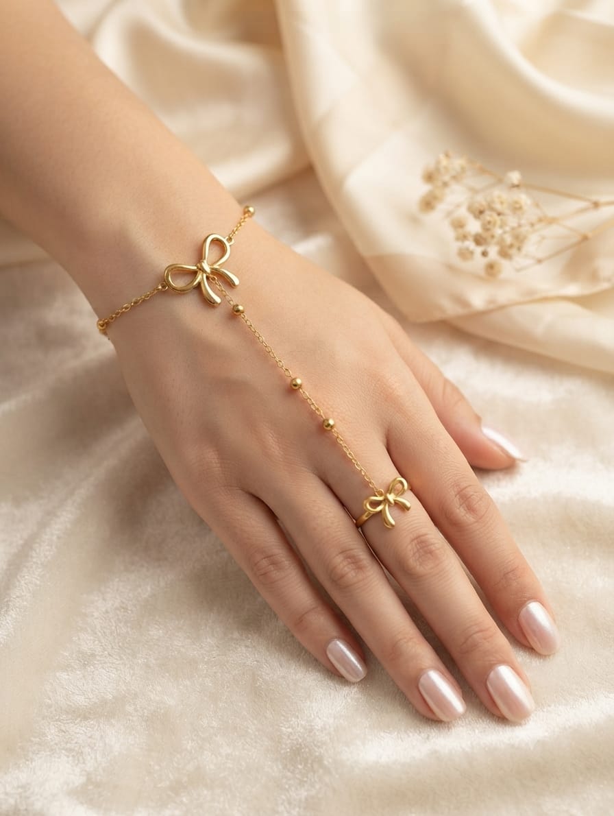 Bow, Heart & Flower Hand Chain Set ✨