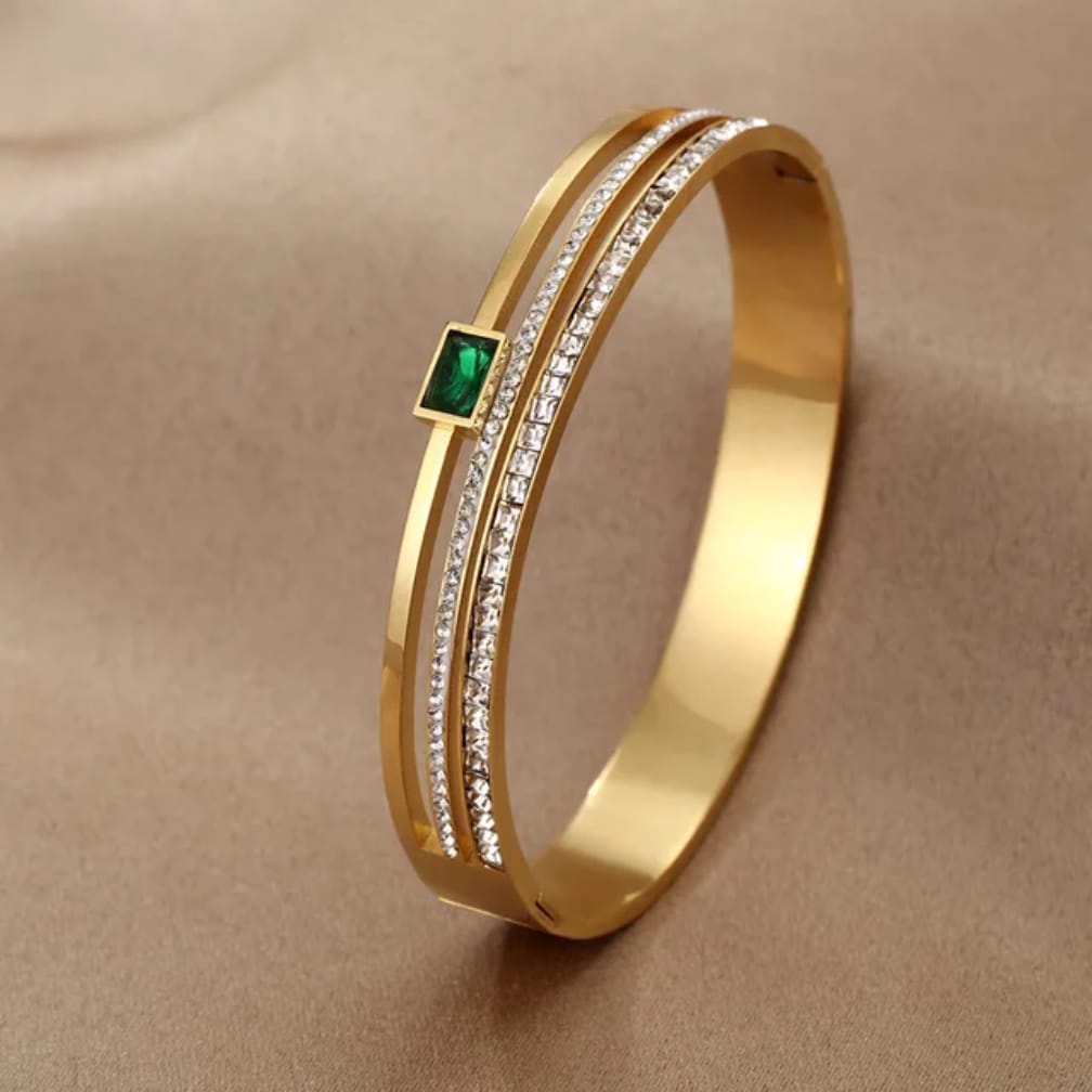 Emerald Crystal Gold-Tone Bangle ✨