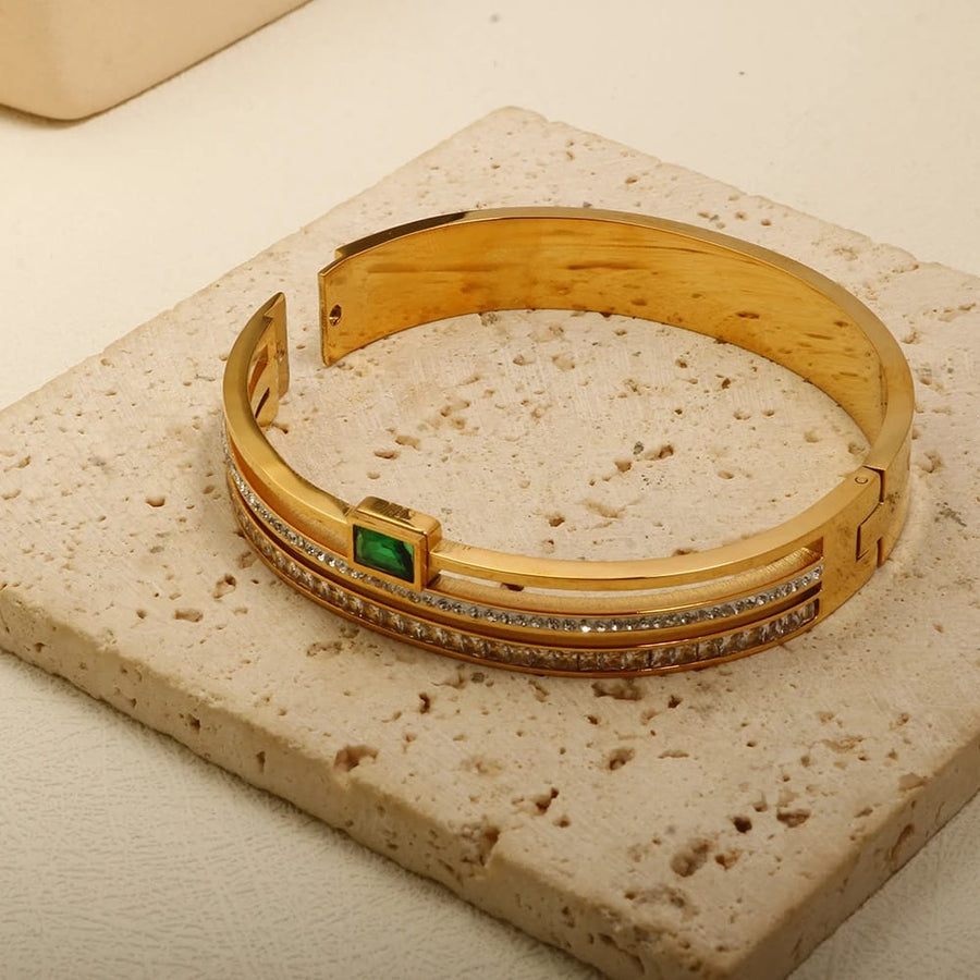 Emerald Crystal Gold-Tone Bangle ✨
