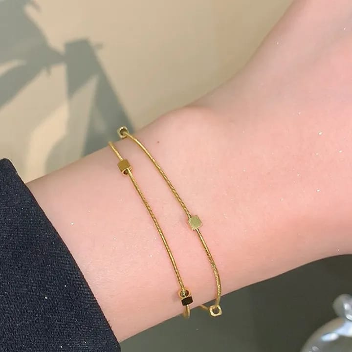 Elegant Gold-Tone Double Layer Beaded Bracelet