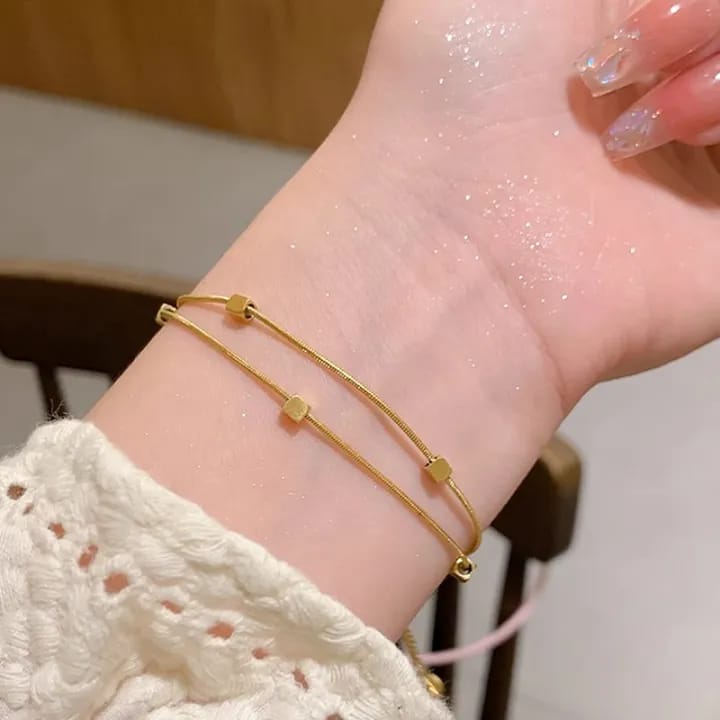 Elegant Gold-Tone Double Layer Beaded Bracelet