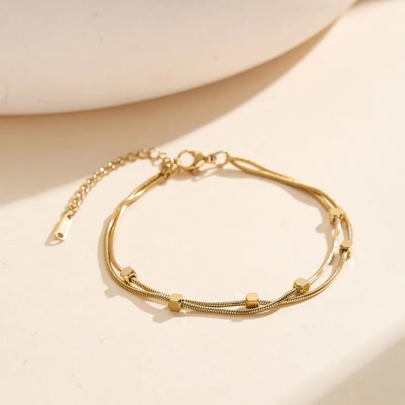 Elegant Gold-Tone Double Layer Beaded Bracelet