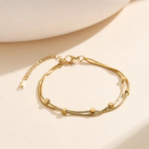 Elegant Gold-Tone Double Layer Beaded Bracelet