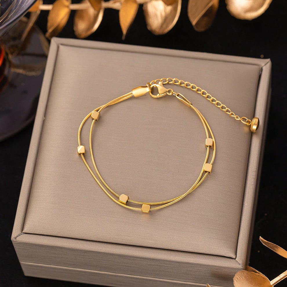 Elegant Gold-Tone Double Layer Beaded Bracelet