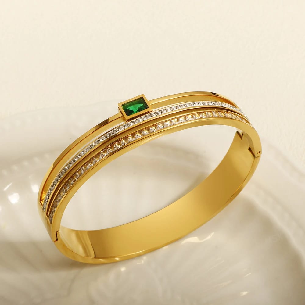 Emerald Crystal Gold-Tone Bangle ✨